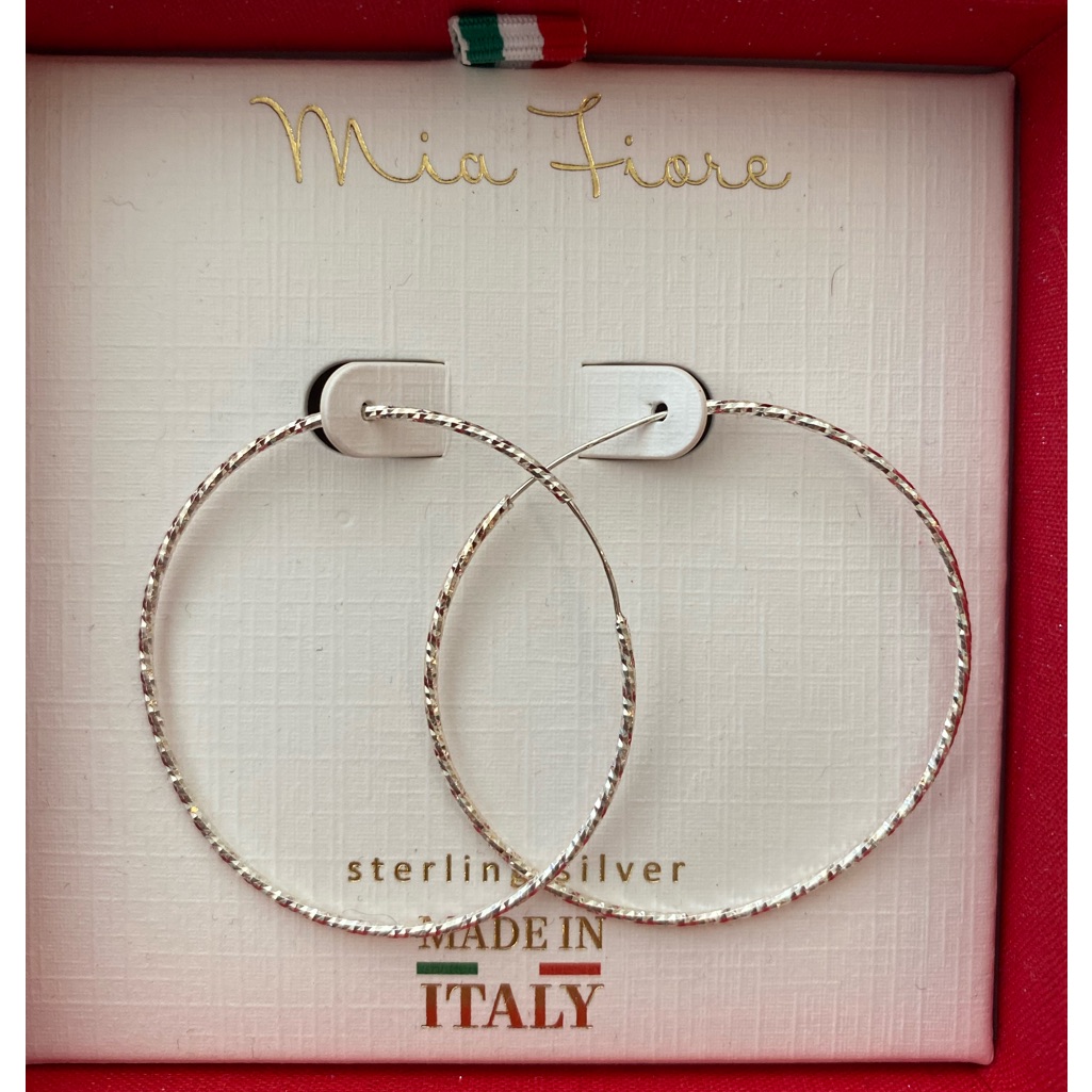 Mia Fiore Sterling Silver Or 14k Gold Hoop High Shine Earrings In Gift Box 1.75”